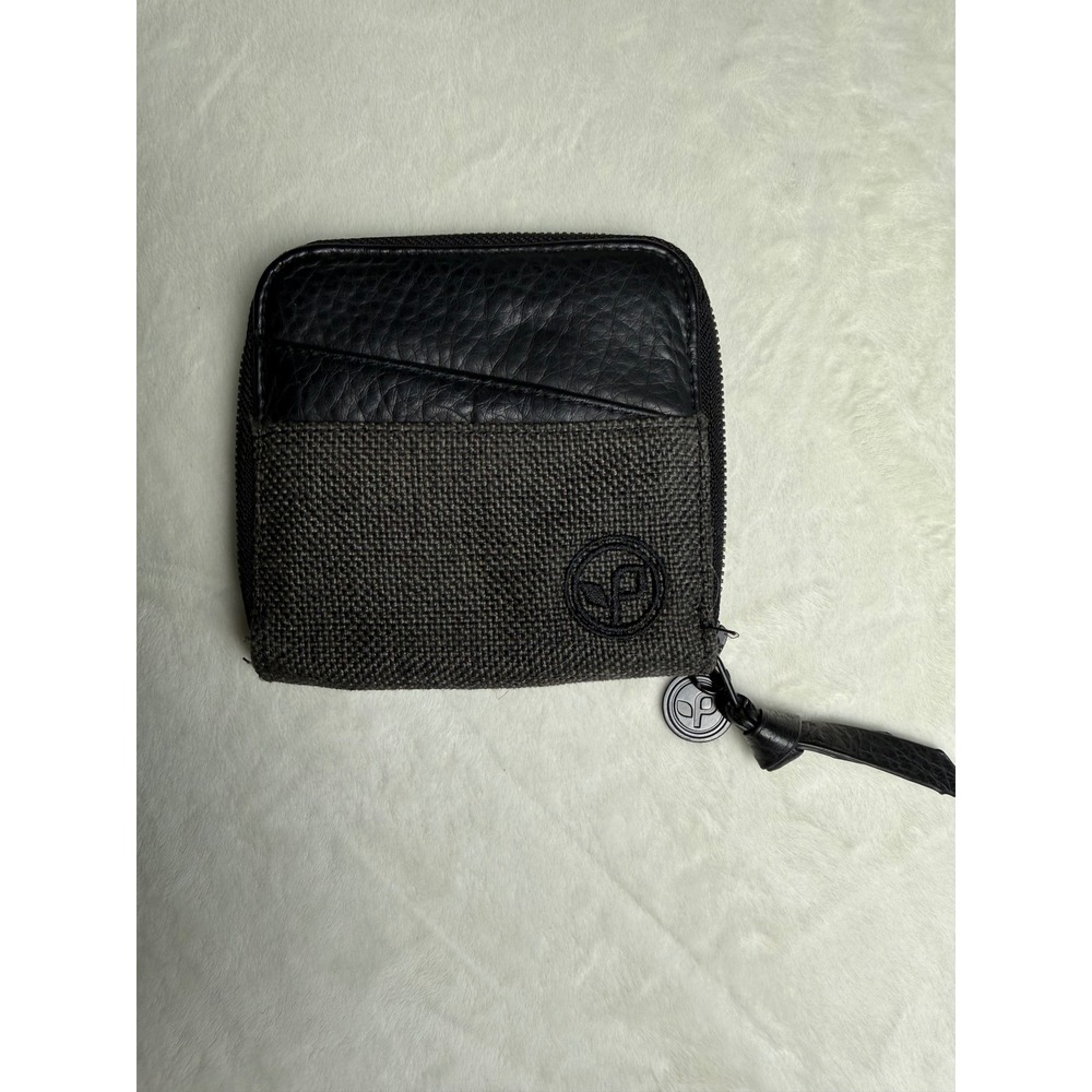 Pistil Womens Zip Around Wallet Charcoal Grey Canvas Black Faux Leather Floral